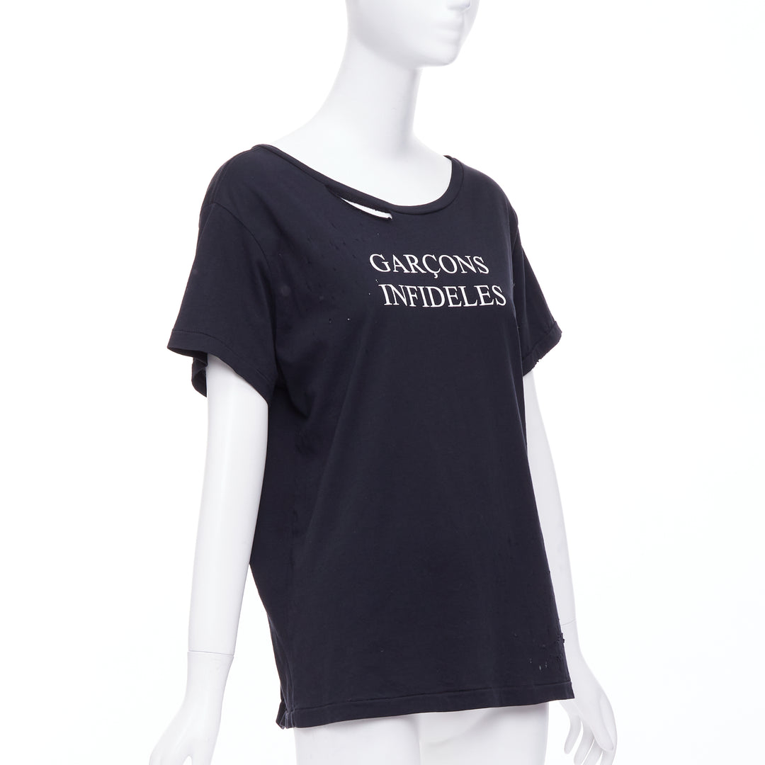GARCONS INFIDELES black cotton white logo distressed tshirt M