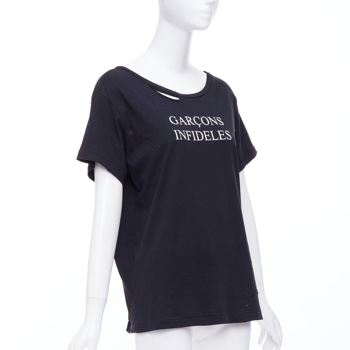 GARCONS INFIDELES black cotton white logo distressed tshirt M