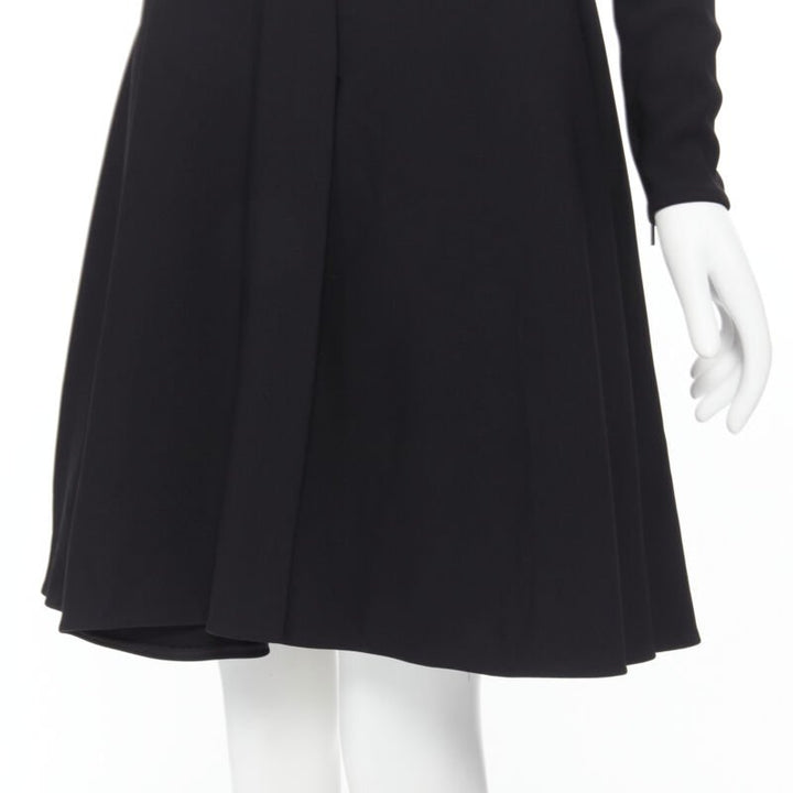 runway VERSACE black Greca stitch leather harness strap fit flare dress IT38
