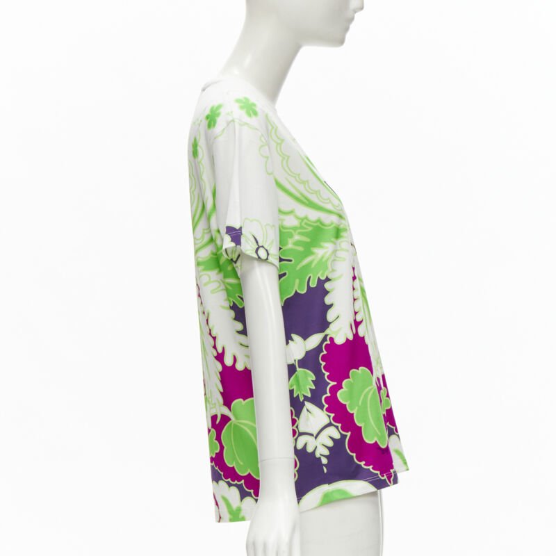 VALENTINO VLTN white neon green purple floral print cotton tshirt XS
