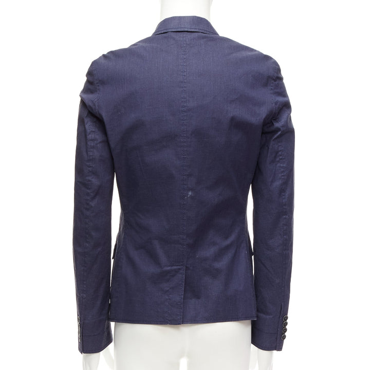 BURBERRY PRORSUM navy coated linen single breasted blazer jacket IT44 XS