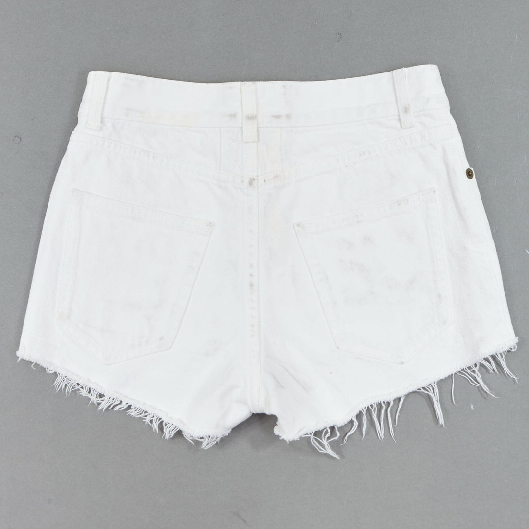 SAINT LAURENT 2016 white cotton cut off frayed jean denim shorts 25"