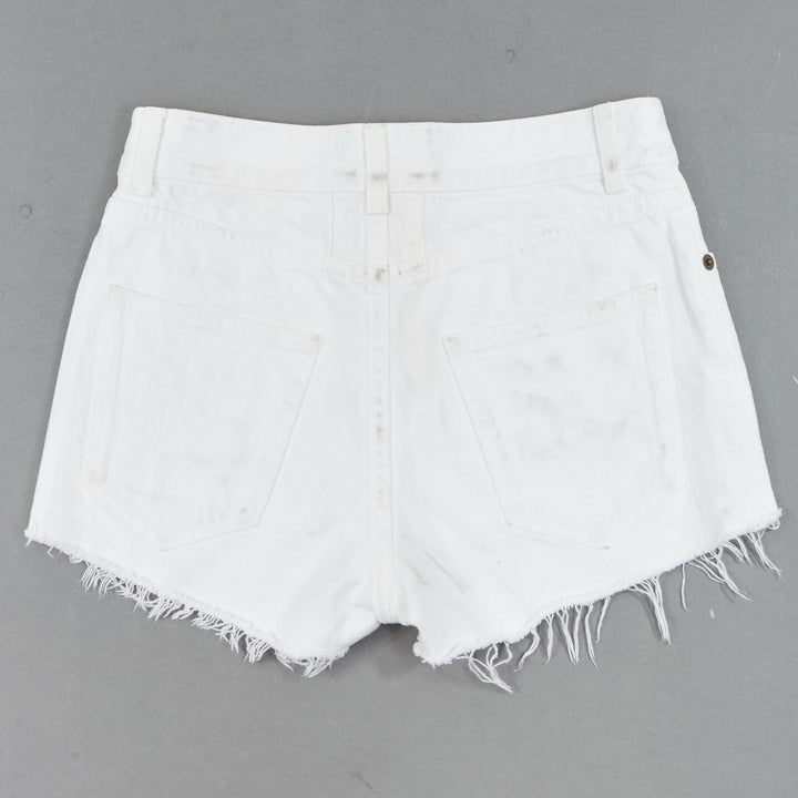 SAINT LAURENT 2016 white cotton cut off frayed jean denim shorts 25"