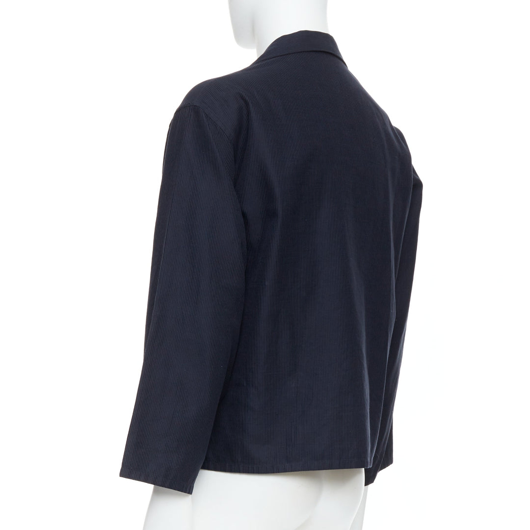 YOHJI YAMAMOTO navy soft fabric stripe lightweight cropped blazer S