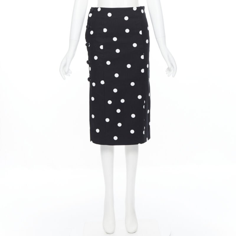 MONSE black white polka dot stif cotton button side pencil skirt US0 26"