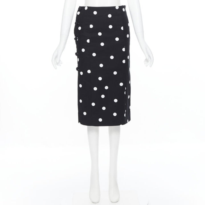 MONSE black white polka dot stif cotton button side pencil skirt US0 26"