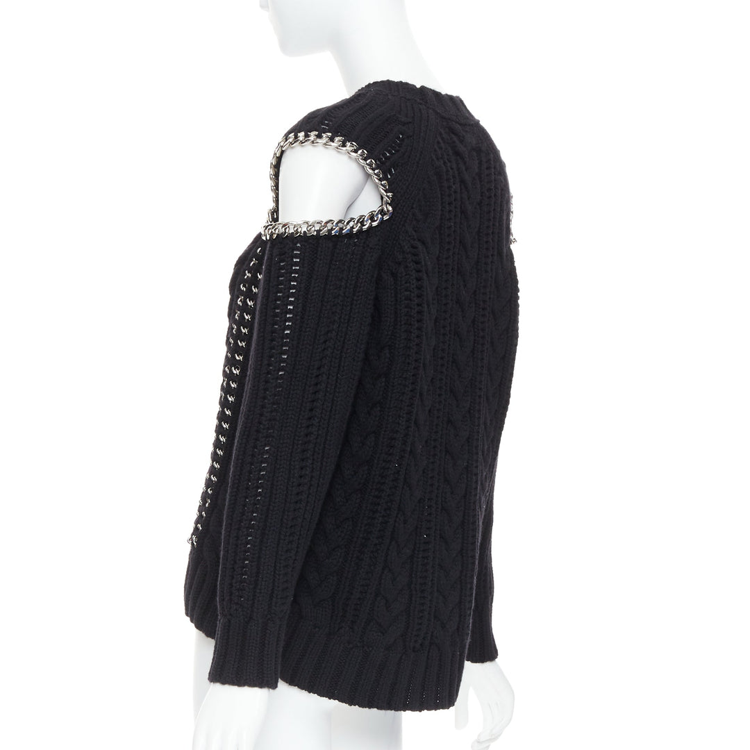 ALEXANDER MCQUEEN 2018 100% cashmere silver chain cold shoulder sweater S