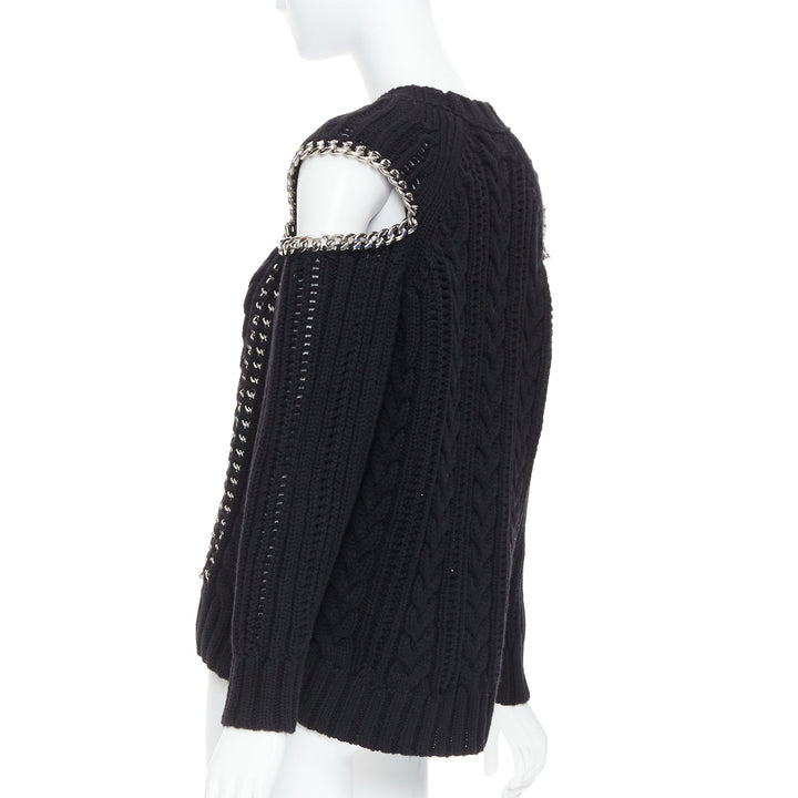 ALEXANDER MCQUEEN 2018 100% cashmere silver chain cold shoulder sweater S