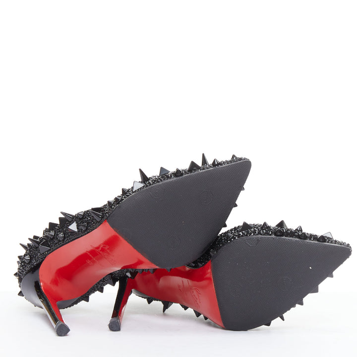 CHRISTIAN LOUBOUTIN Pigalili Potpourri Fifi 120 black spike strass pumps EU37
