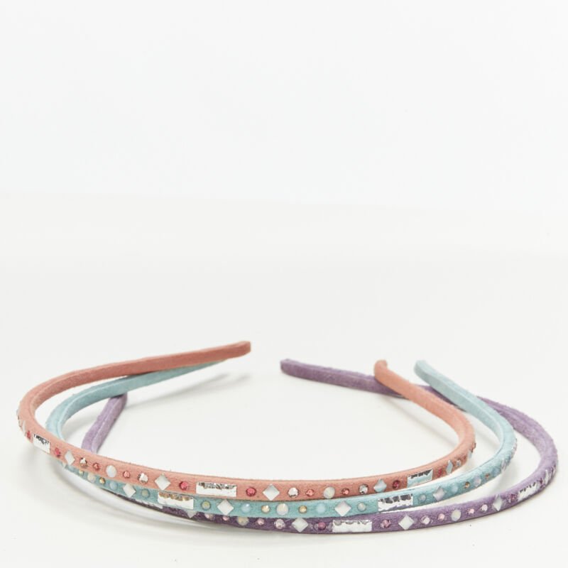 ALEXANDER ZOUARI LOT OF 3 pink teal purple suede crystal embellished headband