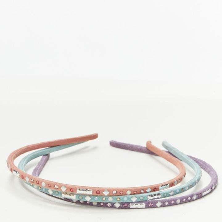 ALEXANDER ZOUARI LOT OF 3 pink teal purple suede crystal embellished headband