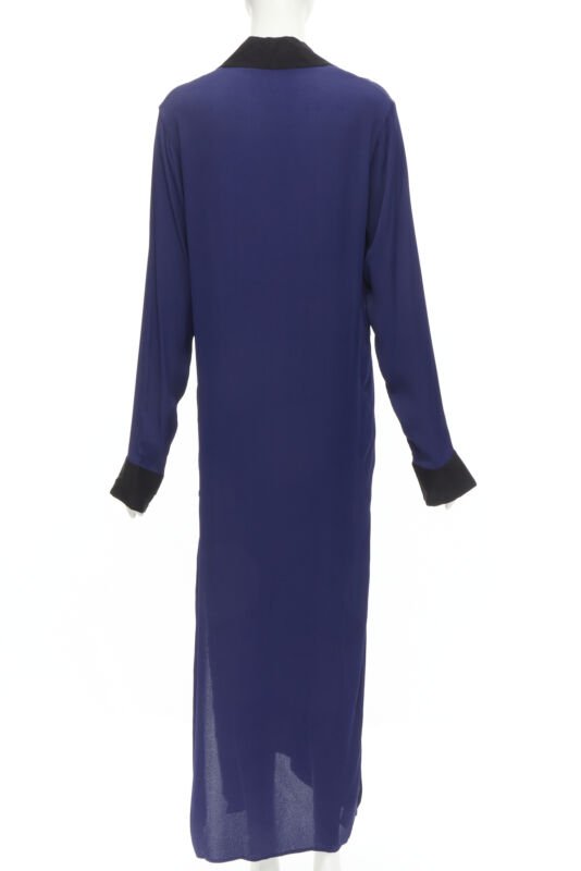 HAIDER ACKERMANN dark blue rayon black silk trimmed long robe jacket FR36 S