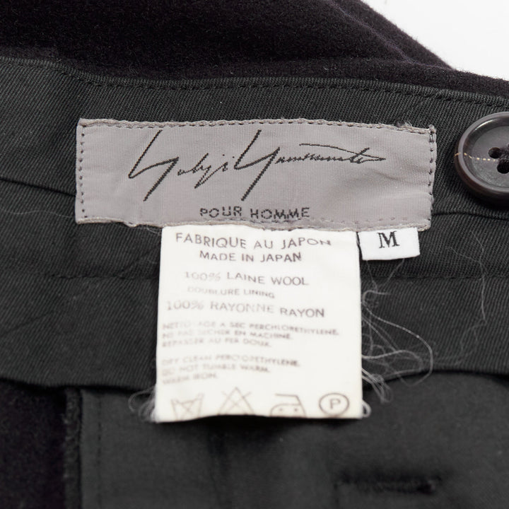 YOHJI YAMAMOTO navy 100% wool pleated front back flap tapered pants M
