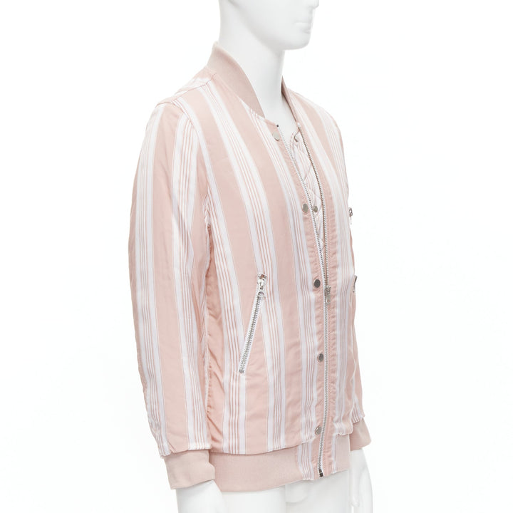 ACNE STUDIOS Varden 2016 pink white striped padded bomber jacket FR34 XS