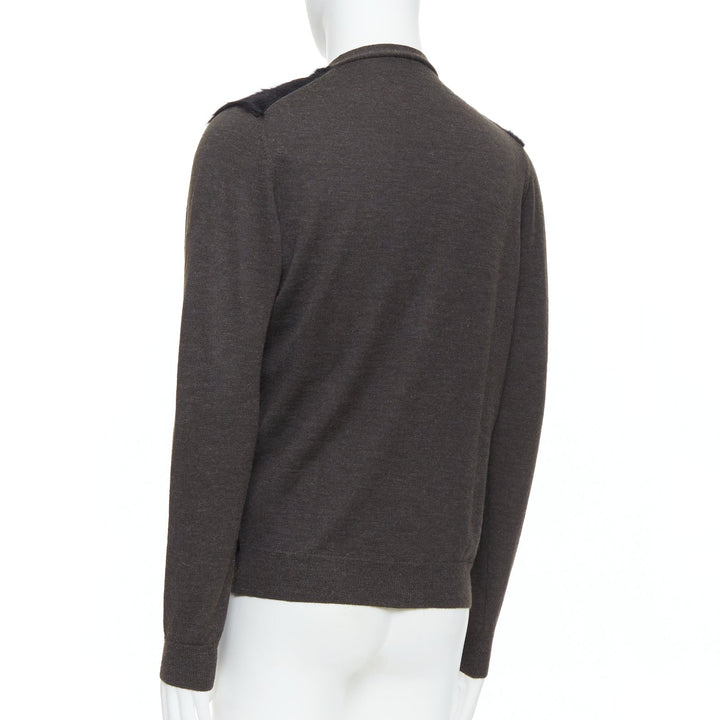 LANVIN black brown 100% alpaca fur front panel cardigan jacket M