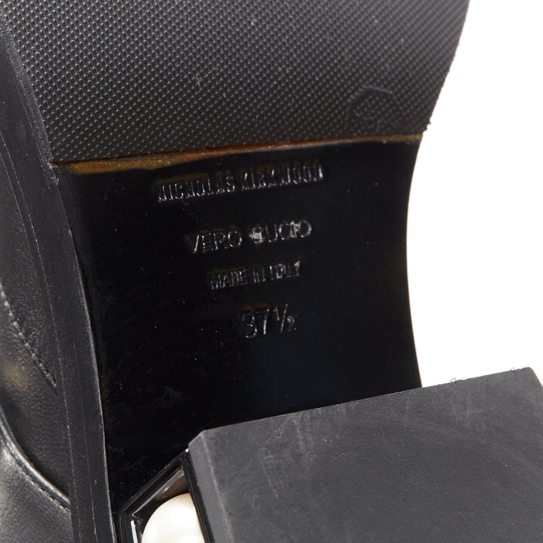 NICOLAS KIRKWOOD black XL pearl embellished heel knee high flat boots EU37.5