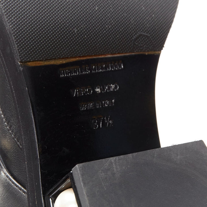 NICOLAS KIRKWOOD black XL pearl embellished heel knee high flat boots EU37.5