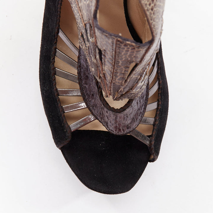 NICHOLAS KIRKWOOD brown black scaled leather platform sandals EU37.5