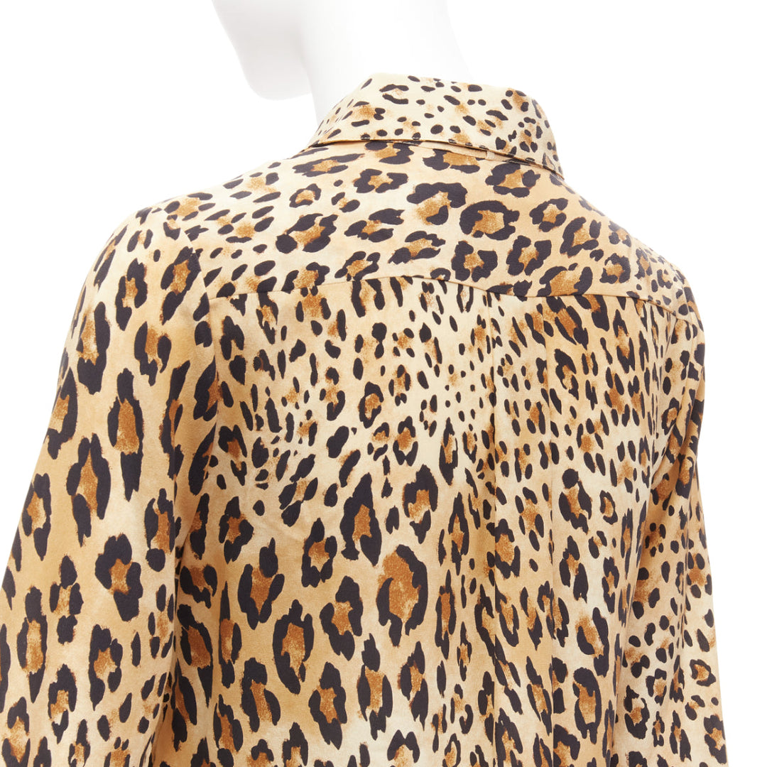 FRAME 100% silk Camel Multi brown leopard print long sleeve shirt XS