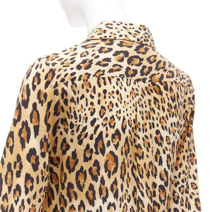 FRAME 100% silk Camel Multi brown leopard print long sleeve shirt XS