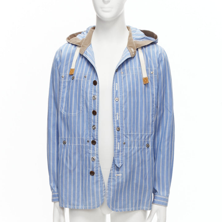 JUNYA WATANABE MAN 2013 blue brown cotton linen striped deconstructed parka M
