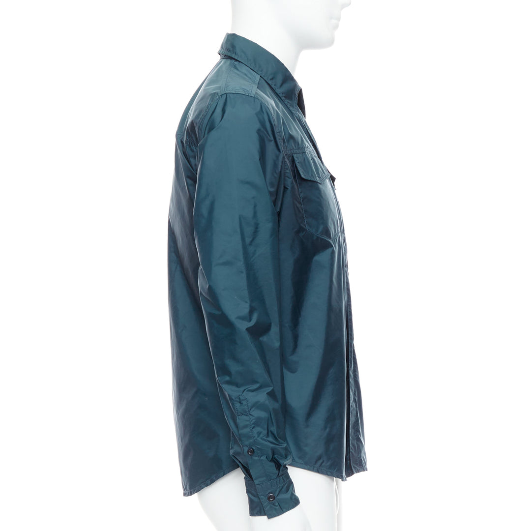 PRADA 2018 dark teal blue nylon concealed silver zip over shirt S