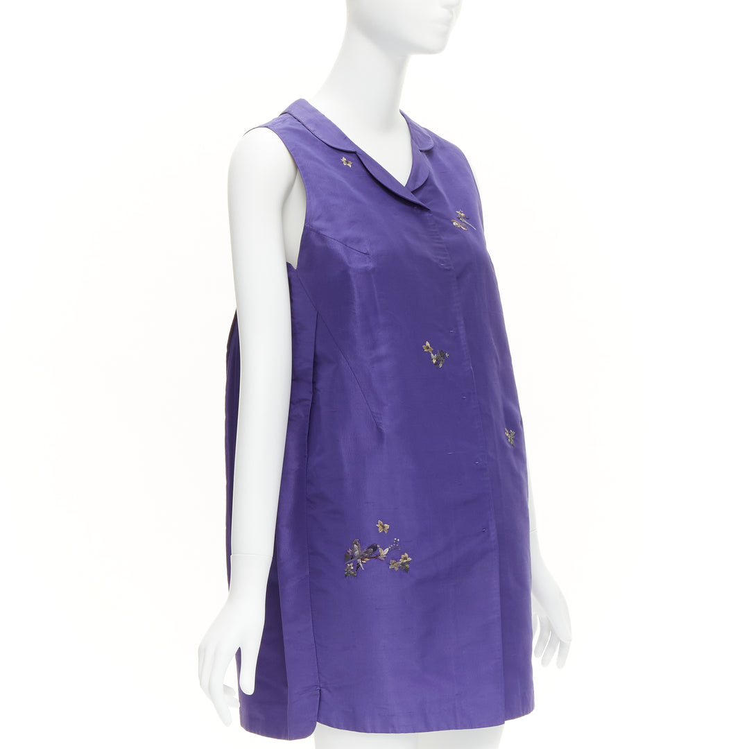 SHIATZY CHEN silk purple oriental floral bird embroidery cocoon vest IT44 L