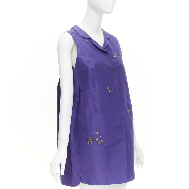 SHIATZY CHEN silk purple oriental floral bird embroidery cocoon vest IT44 L