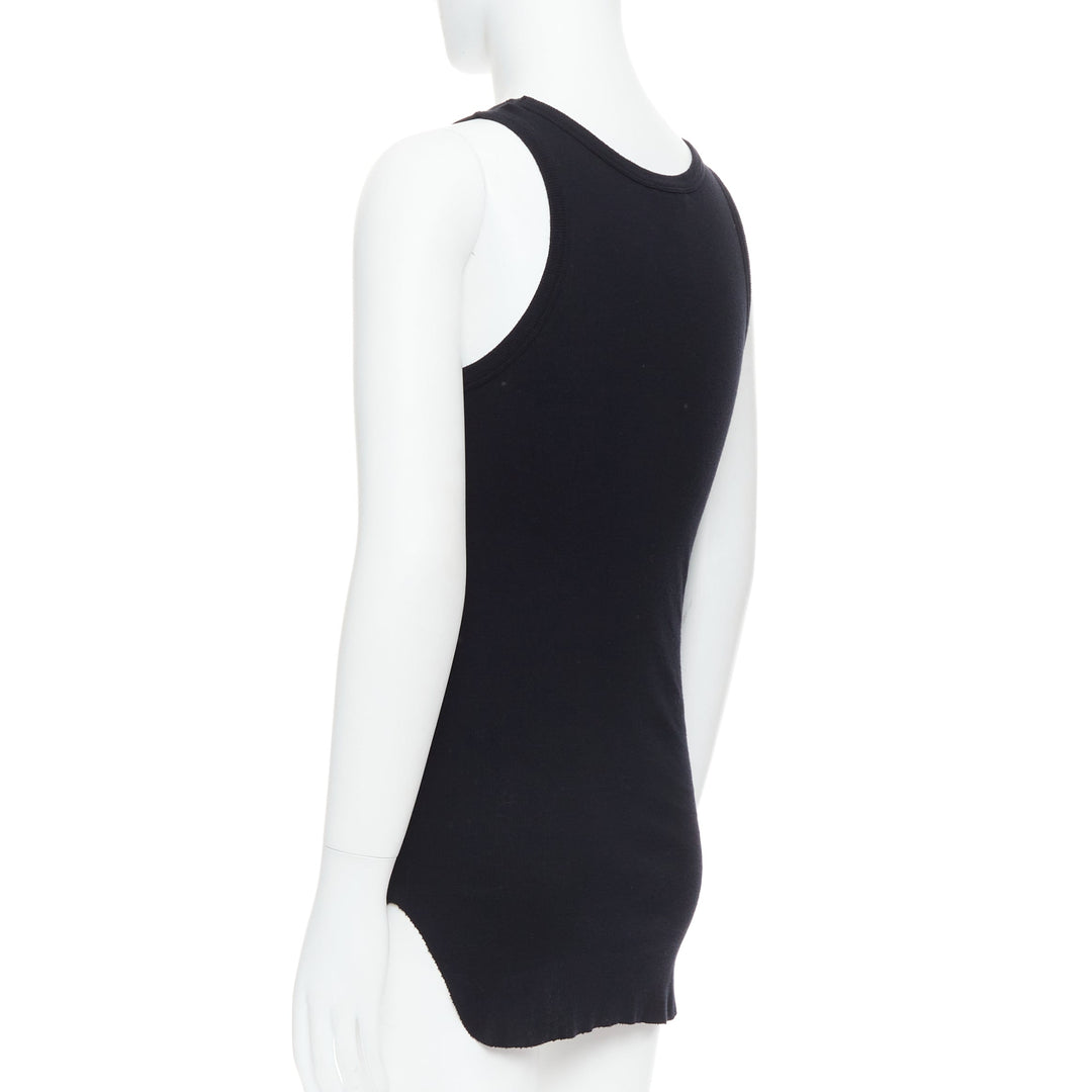 ANN DEMEULEMEESTER black cotton ribbed hi low hem scoop neck tank top M