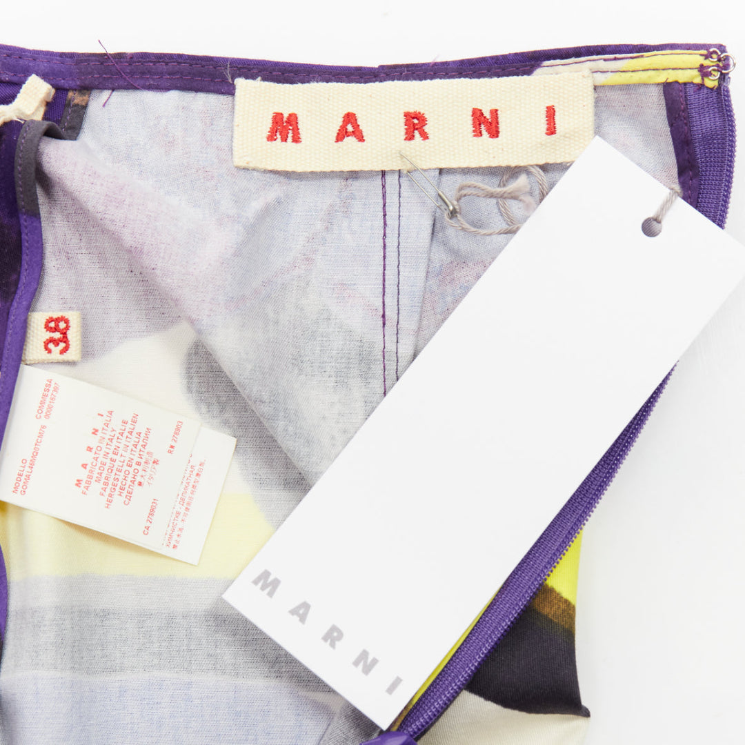 MARNI purple yellow orchid floral print cotton high waist mini skirt IT38 XS