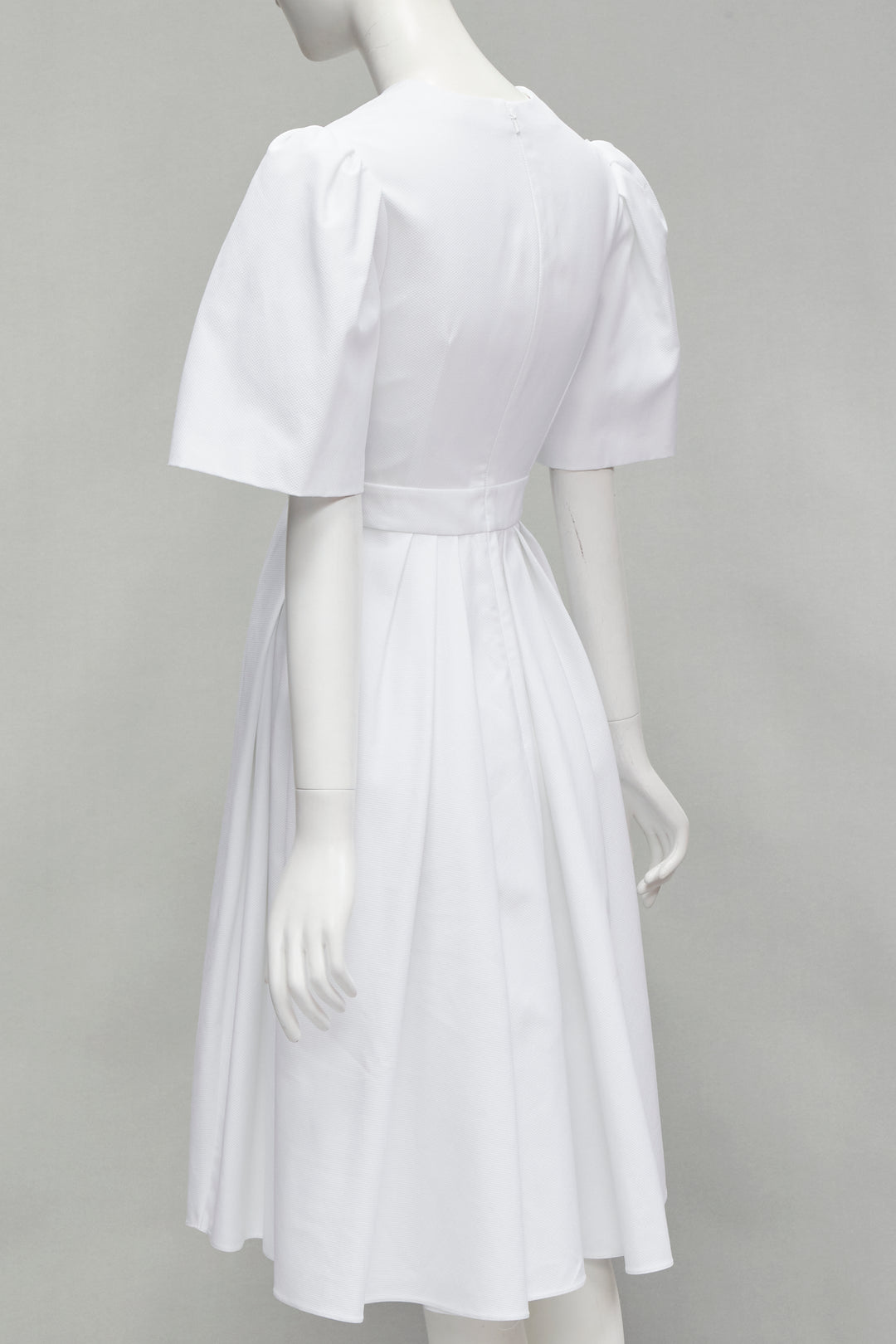 ALEXANDER MCQUEEN white structural bell sleeve V neck midi dress IT38 XS