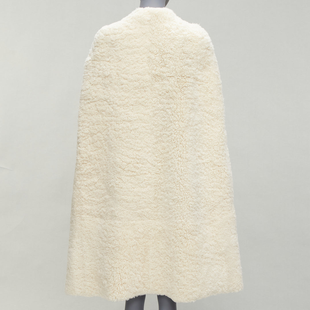 rare OLD CELINE Phoebe Philo 2010 Runway gold buckle cream shearling cape FR36