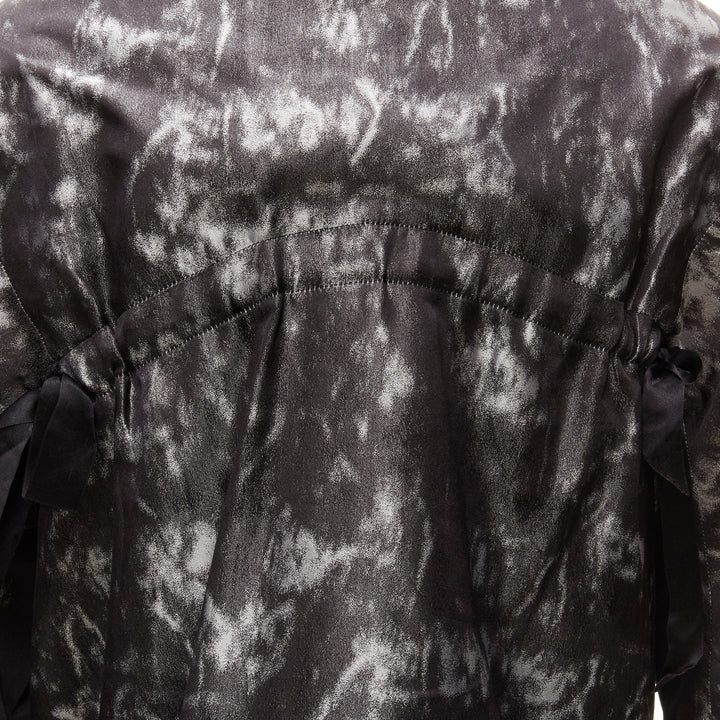 SHIATZY CHEN 100% silk grey black bow detail round cut cocoon jacket IT42 M
