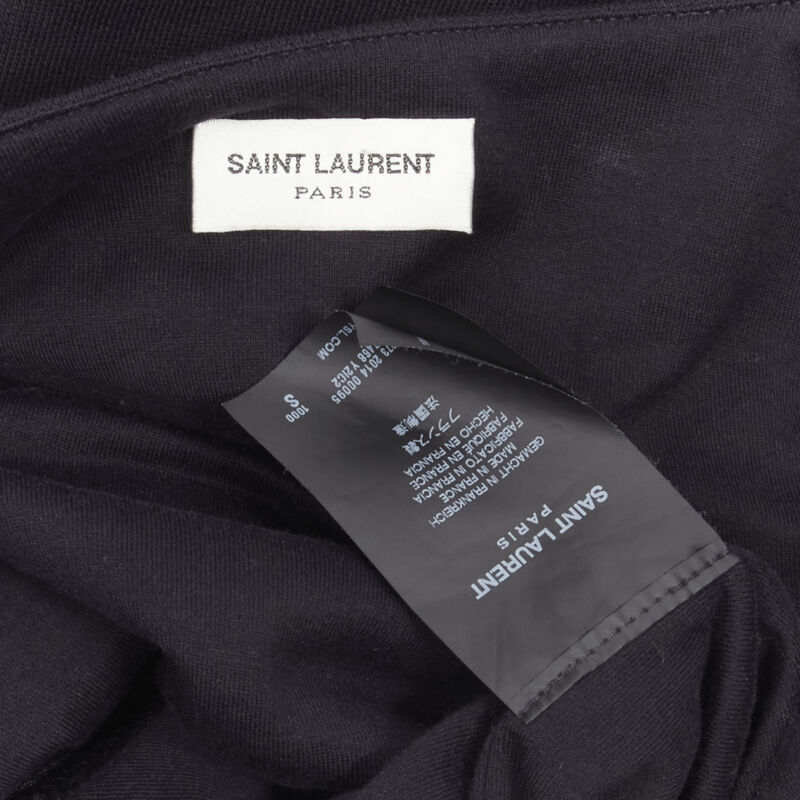 SAINT LAURENT Hedi Slimane 2014 black leather foldover collar pullover sweater S