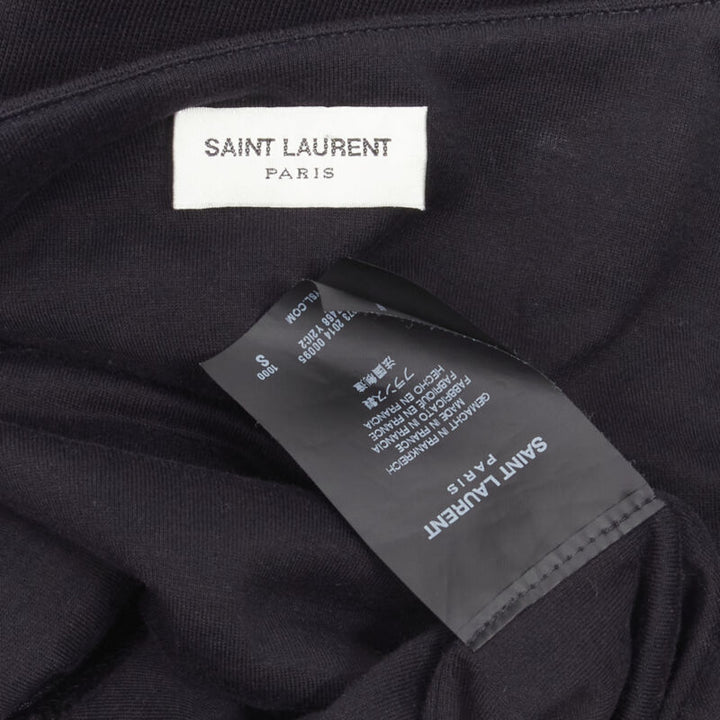 SAINT LAURENT Hedi Slimane 2014 black leather foldover collar pullover sweater S