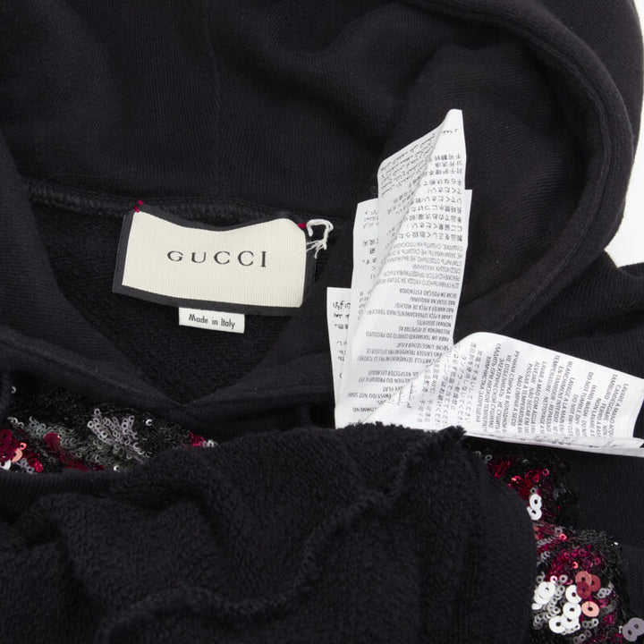 GUCCI Cat sequins Future print black cotton oversized hoodie S