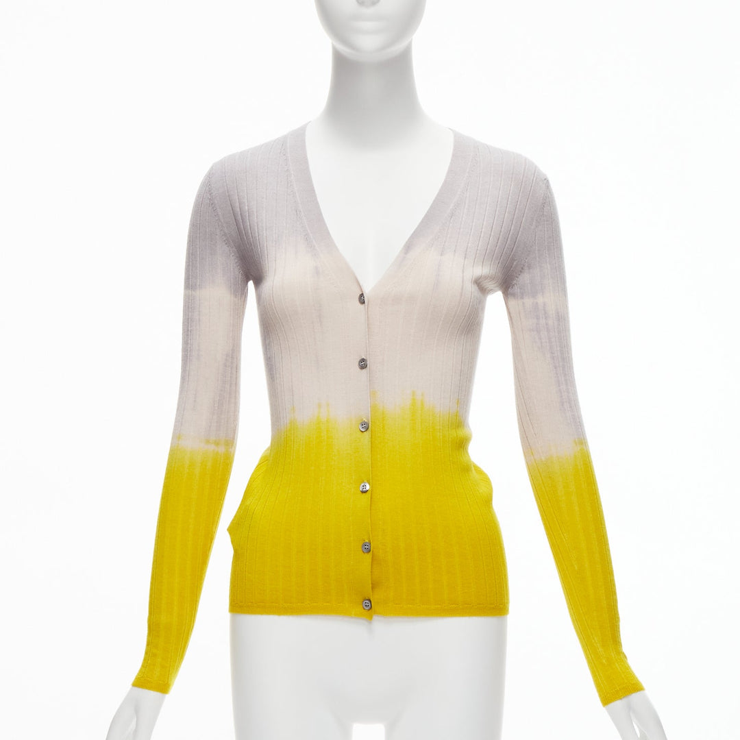 PRADA 2020 grey beige yellow ombre ribbed long sleeve cardigan sweater IT36 XXS