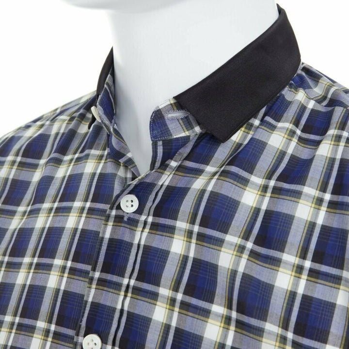 LANVIN ALBER ELBAZ blue checked cotton grosgrain ribbon collar shirt EU38 S