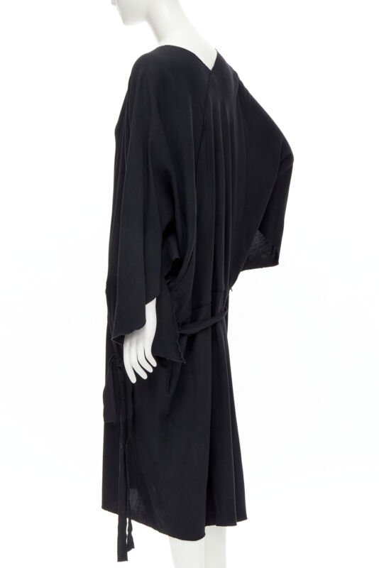 rare COMME DES GARCONS Vintage 1980's black asymmetric wrap kimono robe dress