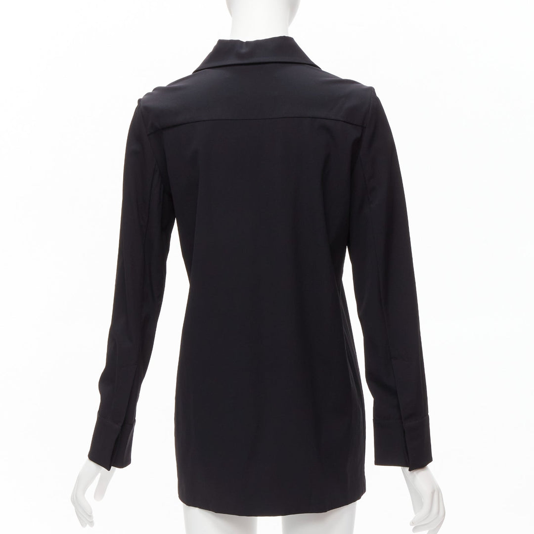 GUCCI Vintage black minimal concealed buttons wide collar shirt top IT38 XS