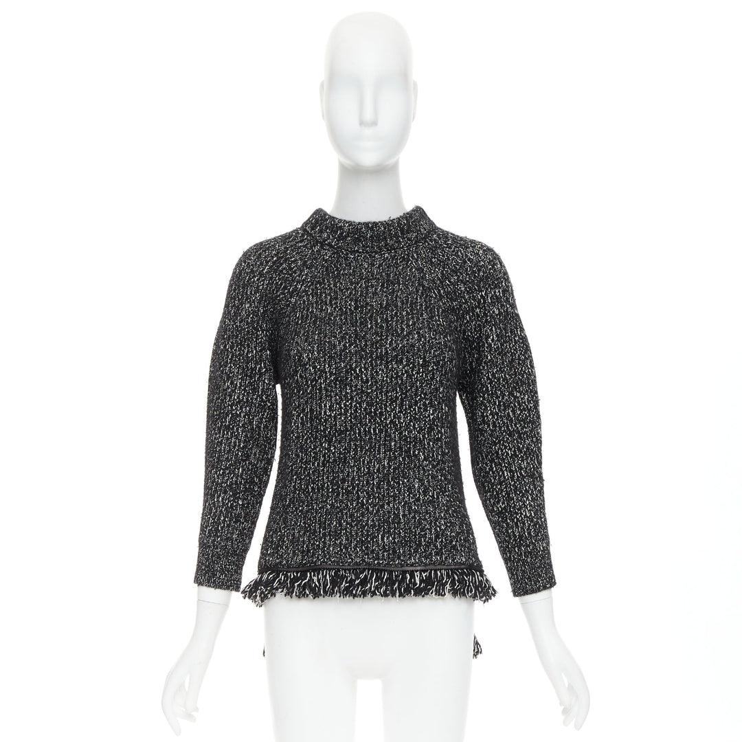 ALEXANDER MCQUEEN grey frayed fringe step hem raglan knit sweater S