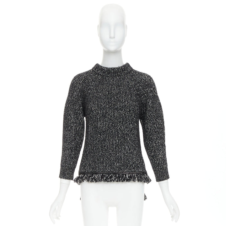 ALEXANDER MCQUEEN grey frayed fringe step hem raglan knit sweater S
