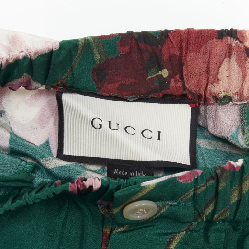 GUCCI 100% silk Blooms green pink floral print pajama pants IT36 XS