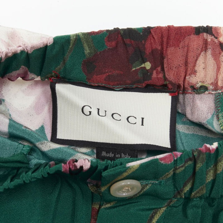 GUCCI 100% silk Blooms green pink floral print pajama pants IT36 XS