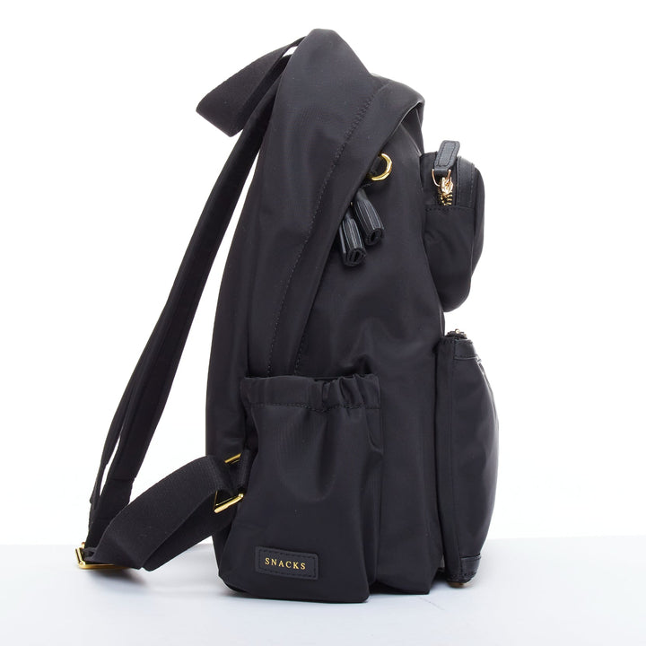 ANYA HINDMARCH Cycling black leather trim multi pocket shell backpack bag