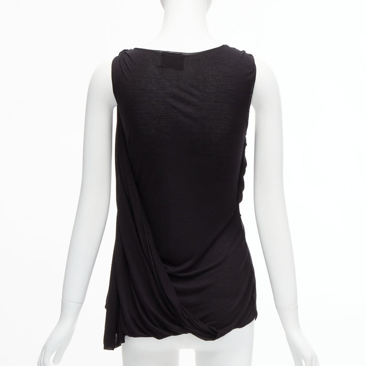LANVIN black asymmetric draped bust scoop neck sleeveless tank top FR32 XXS
