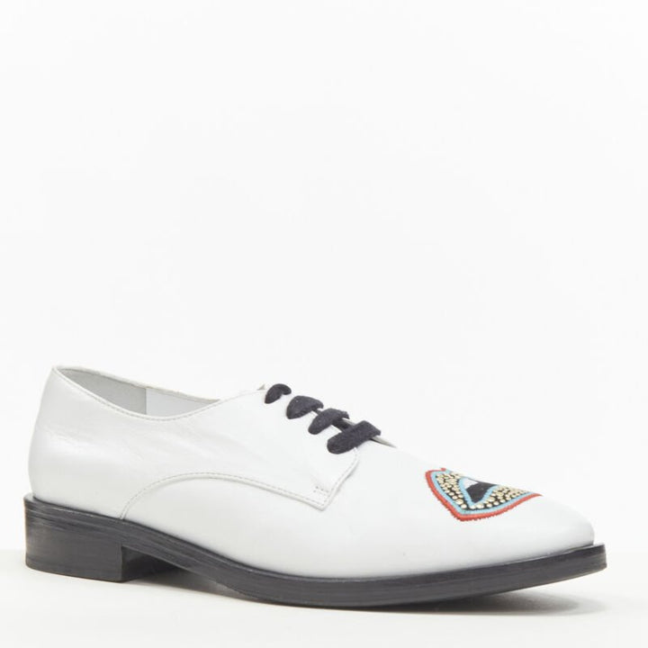 MARKUS LUPFER Signature studded embroidered lips white leather brogue EU36
