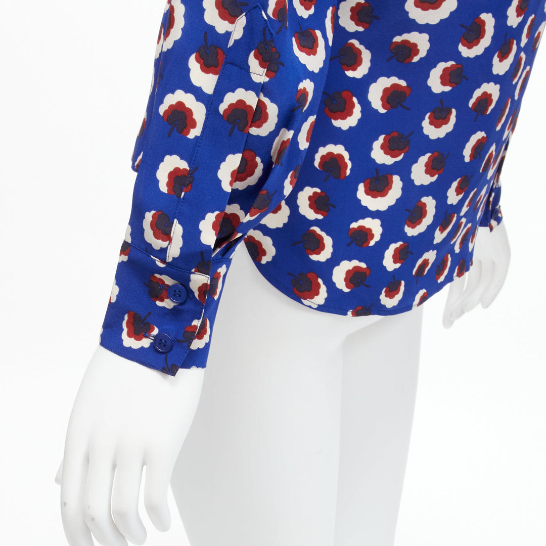 STELLA MCCARTNEY 2014 % silk blue red white floral bishop sleeve shirt IT36 XS