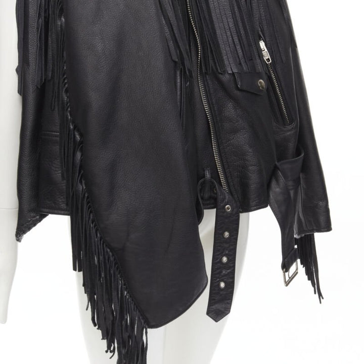 BALENCIAGA  2017 Runway 3-way draped hanging fringed biker jacket FR36 S
