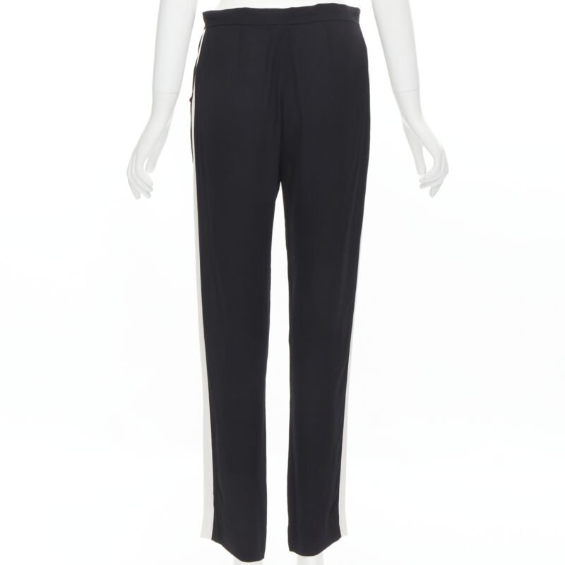 LANVIN 2013 Alber Elbaz 100% viscose white stripe black trousers FR36 S